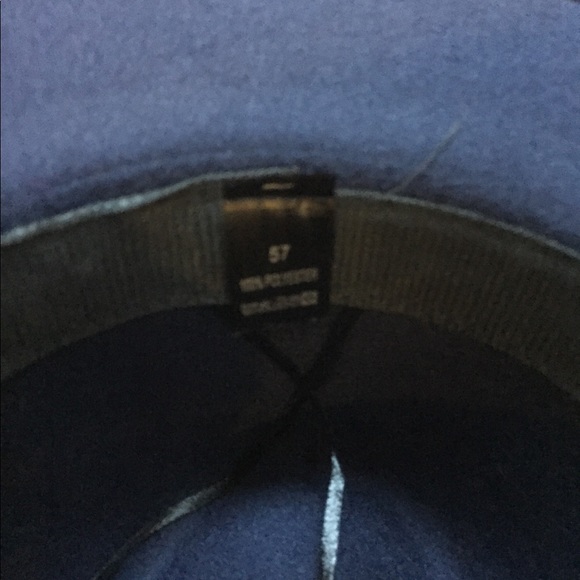 Navy Faux Wool Fedora Felt Hat Wide Brim 57 - Picture 6 of 6